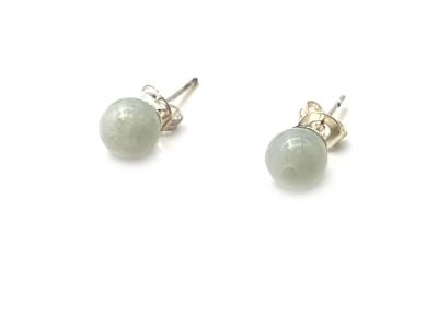 Boucles D'oreilles Jade - catégorie A - Avec Certificat - Petite perles de jade - 6mm - Blanc