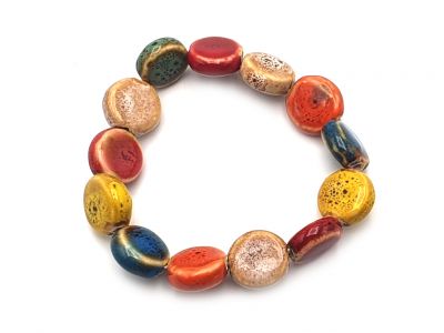 Ceramic / Porcelain Jewelry - Small Bracelet - Multicolored flat circles
