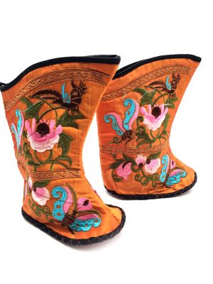 Chinese Embroidery - Miao Baby Slippers - Ankle boot - Orange