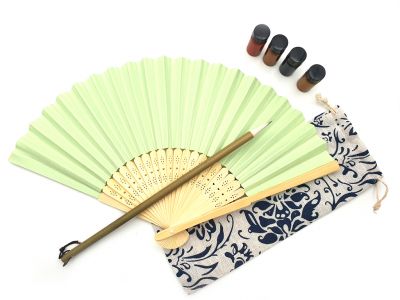 Chinese Hand Fan to paint - Adult - Chinese calligraphy - DIY - Green apple