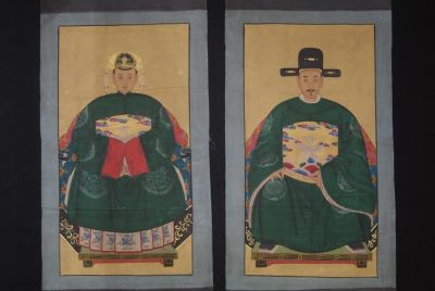 Couple d'ancêtres chinois Ming Peinture Chinoise Vert