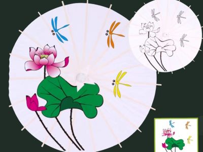 El paraguas para pintar- Child - DIY - The lotus and the dragonflies 2