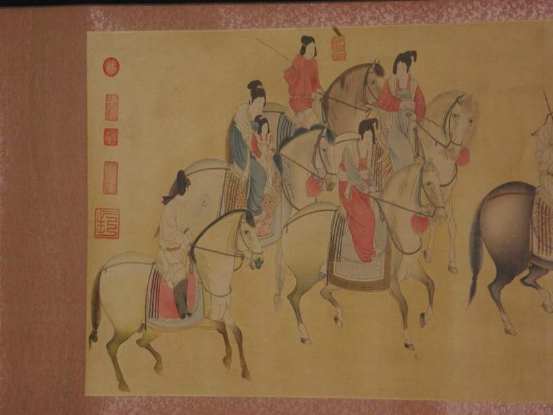 Cliquez sur la vignette pour agrandir et survolez la photo pour zoomer Chinese Painting with Court Ladies on Horseback Scroll