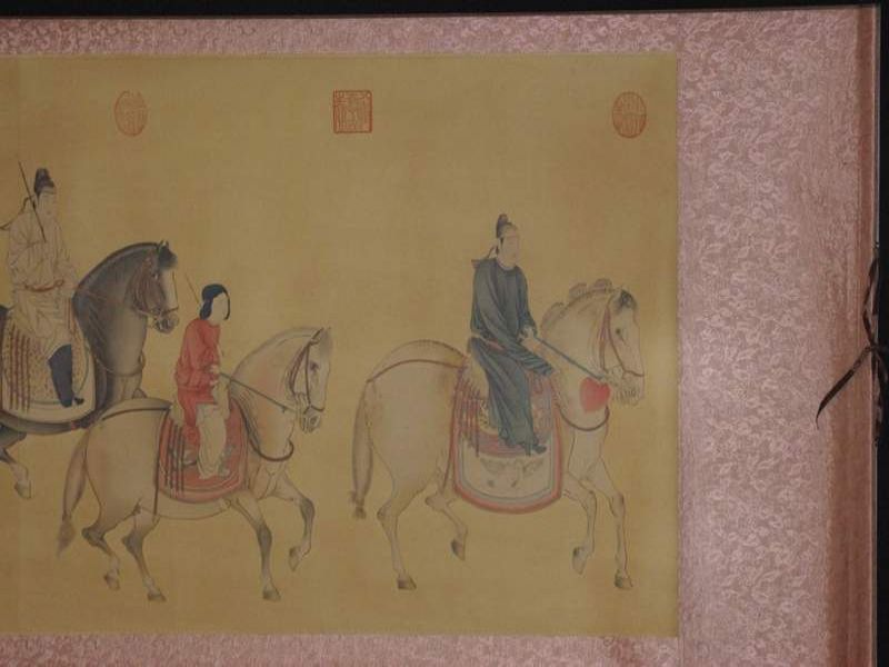 Cliquez sur la vignette pour agrandir et survolez la photo pour zoomer Chinese Painting with Court Ladies on Horseback Scroll
