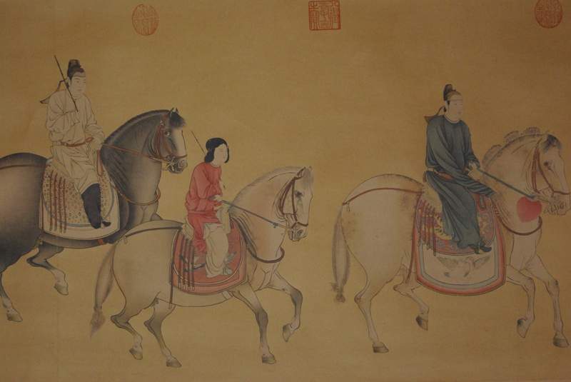 Cliquez sur la vignette pour agrandir et survolez la photo pour zoomer Chinese Painting with Court Ladies on Horseback Scroll