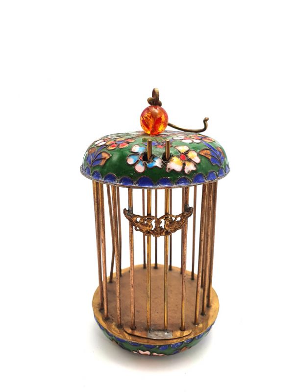 Cliquez sur la vignette pour agrandir et survolez la photo pour zoomer Cage à grillon Chinoise en Cloisonnée Photophore Verte