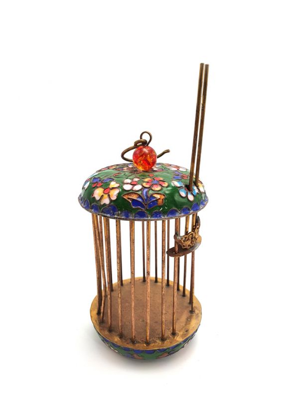 Cliquez sur la vignette pour agrandir et survolez la photo pour zoomer Cage à grillon Chinoise en Cloisonnée Photophore Verte
