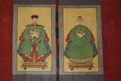 Couple d'ancêtres chinois de la dynastie Qing empereur Vert