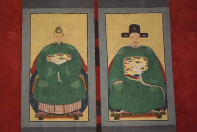 Couple d'ancêtres chinois de la dynastie Qing empereur Vert