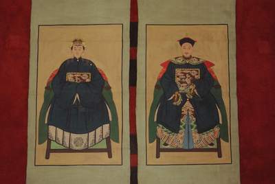 Couple d'ancêtres chinois de la dynastie Qing empereur Bleu