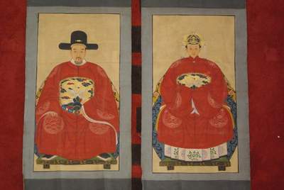 Couple d'ancêtres chinois de la dynastie Qing empereur Rouge
