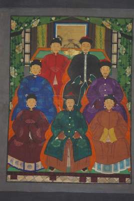 Portrait d'ancêtres chinois famille dignitaires 7 personnes