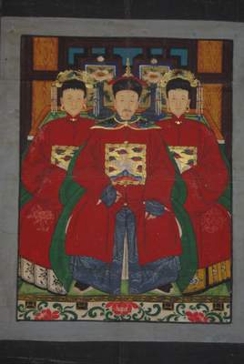 Peinture ancêtres chinois famille empereur 3 personnes
