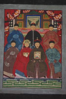 Peinture ancêtres chinois famille empereur 7 personnes