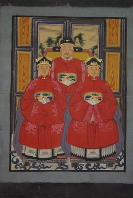 Ancêtres Chinois sur toile empereur de Chine 3 personnes