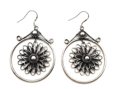 Boucles d'oreilles ethnique grande fleur Miao