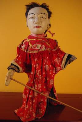 Old Chinese wooden Puppet with long Hair