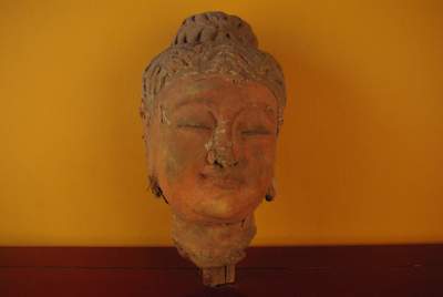 Ancienne Tête de Femme Chinoise en Terre