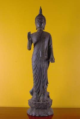 Magnifique bouddha debout en bronze du Tibet