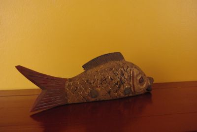 Statue en Bois d'un Poisson de protection Feng Shui