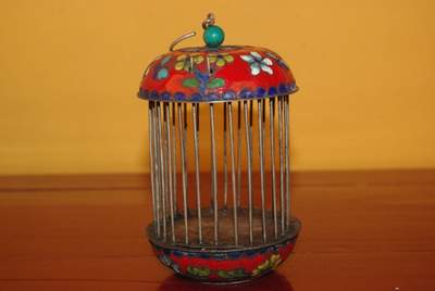 Cage à grillons Chinoise en Cloisonnée Photophore Rouge