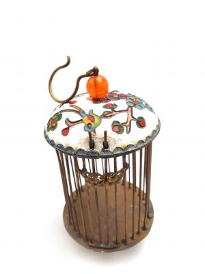 Cage à grillon Chinoise en Cloisonnée Photophore Blanche