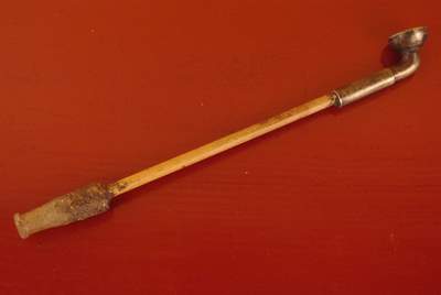 Small Chinese wood and metal old Pipe