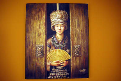 Peinture à l'huile d'une femme miao