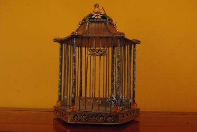Ancienne grande cage à oiseaux chinoise bleue