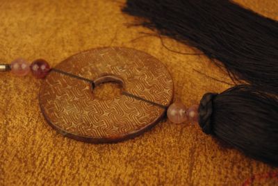 Amulette Disque Bi Chinois en Pierre semi précieuse