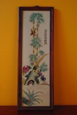 Ancien Panneau Chinois peinture oiseaux