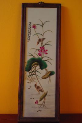 Grand Panneau Chinois peinture sur porcelaine