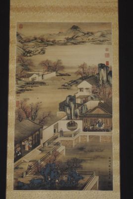 Peinture chinoise sur soie Maison traditionnelle