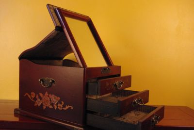 Très Grande Boite Chinoise en Bois avec miroir