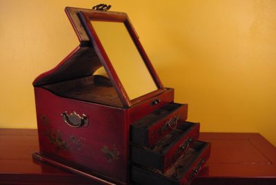 Très Grande Boite Chinoise en Bois avec miroir