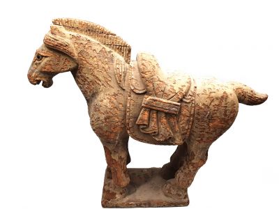 Ancien Grand cheval chinois en Bois