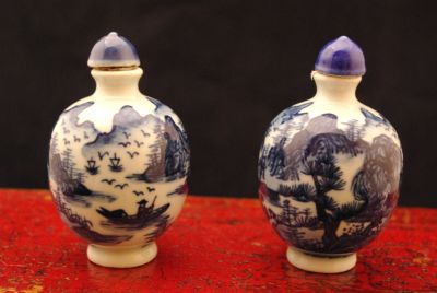 Paire de tabatières chinoise bleues