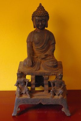 Chinese Bodhisattva in metal on his altar