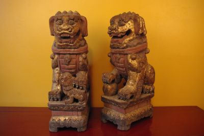 Ancienne Statue Chinoise en Bois Chien Fo (Grand Modèle)