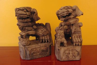 Paire de Dragon Chinois en Bois Brut