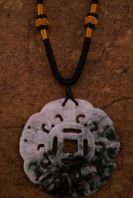Pendentif Disque Bi Fleur en Jade