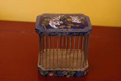 Large Old Chinese cricket Blue cage in Cloisonne Metal
