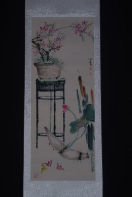 Peinture Chinoise Aquarelle sur soie le Jardin
