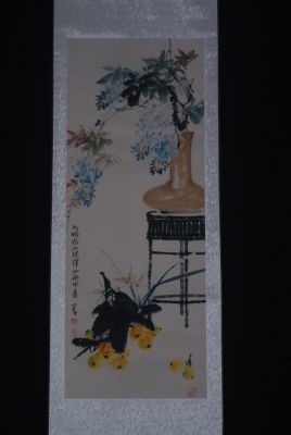 Peinture Chinoise Aquarelle sur soie Bouquet de Fleurs