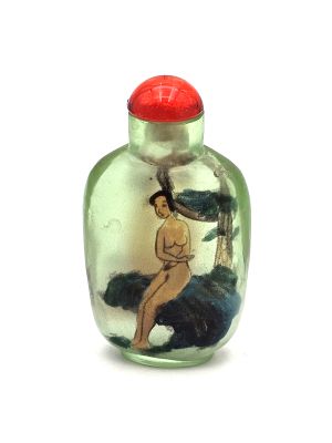 Old Chinese snuff bottle - Blown glass - Erotic - Green