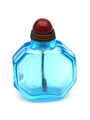 Old Chinese snuff bottle - Blown glass - Octagonal - Sky blue