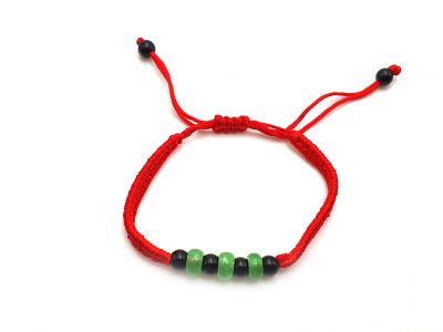 Petit Bracelet en Jade véritable Catégorie B -3 disques de jade - Cordon rouge