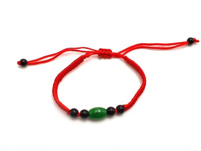 Petit Bracelet en Jade véritable Catégorie B -Perle ovale en jade - Cordon rouge
