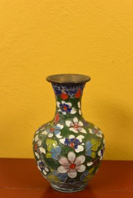 Petit Vase en Cloisonné Vert Fleurs