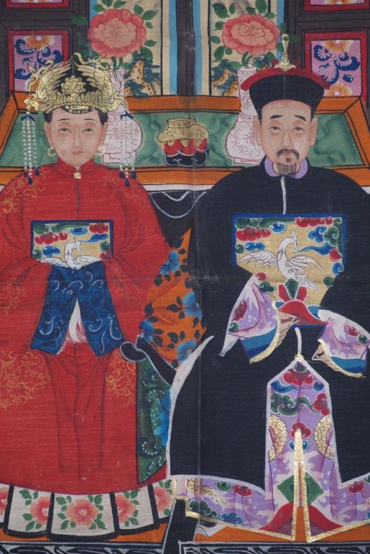 2 Personen Chinesische Ahnenbilder Qing Dynastie 3